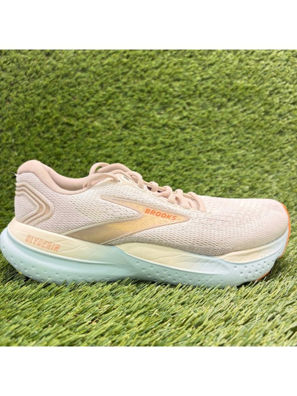 Brooks Glycerin 21 Womens Size 7 Beige Blue Athletic Running Shoes Sneakers